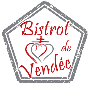 Logo restaurant bistrot Coeur de Vendée, losange gris, écriture rouge, coeur de Vendée rouge et gris